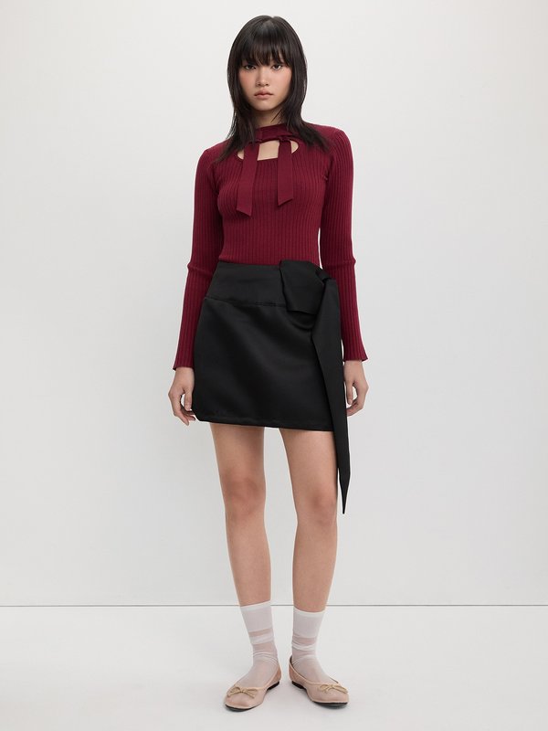 Pomelo Pomelo Bow Front Cut Out Sweater - Red
