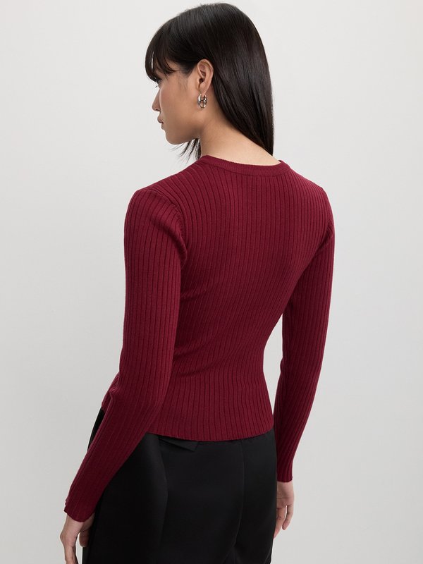 Pomelo Pomelo Bow Front Cut Out Sweater - Red