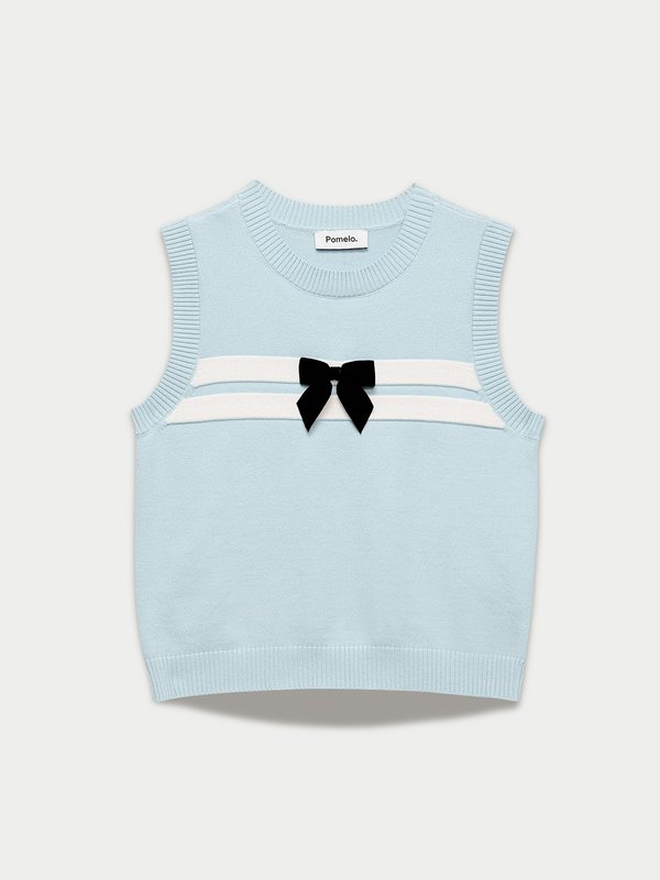 pomelo Pomelo Bow Knit Top - Baby Blue