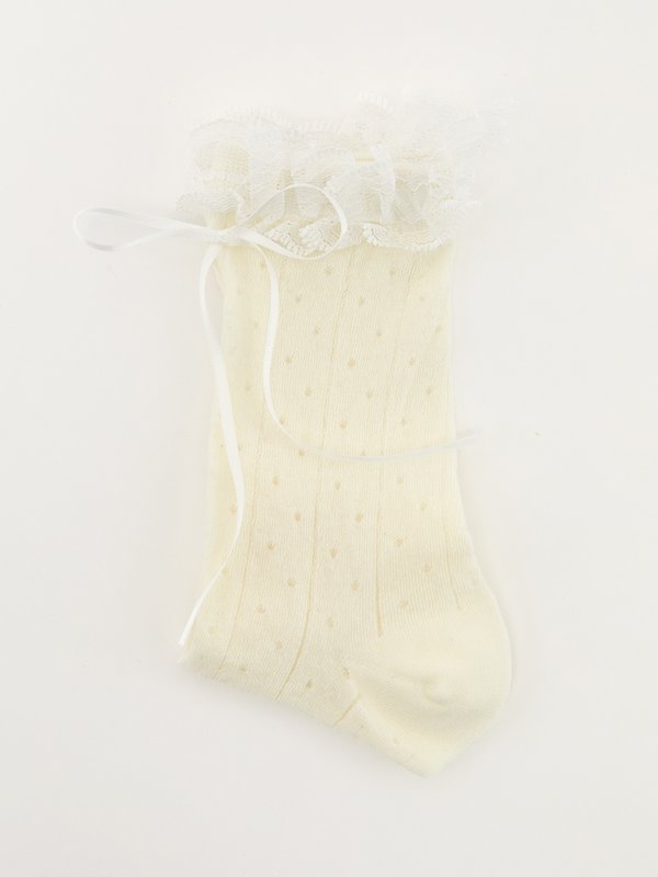 Pomelo Pomelo Bow Lace Trim Socks - Cream