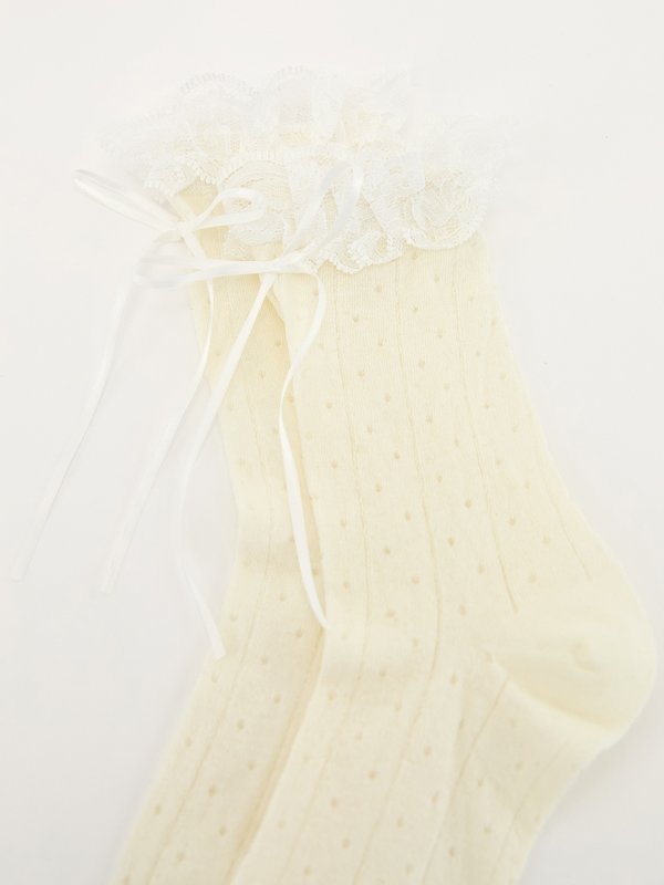 Pomelo Pomelo Bow Lace Trim Socks - Cream