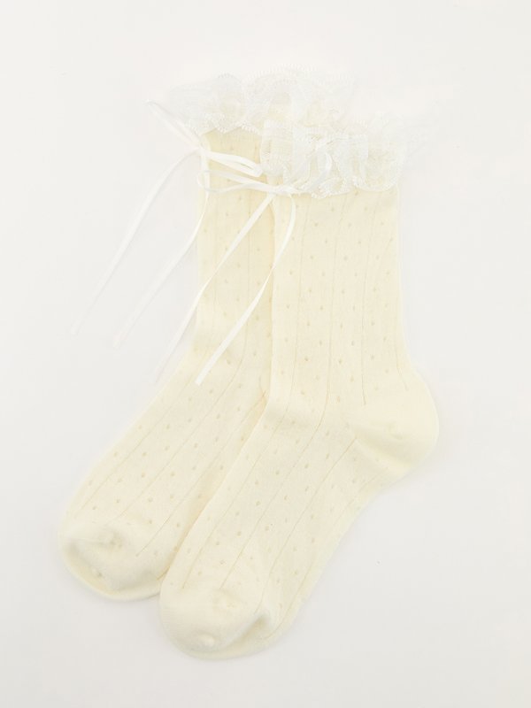 pomelo Pomelo Bow Lace Trim Socks - Cream