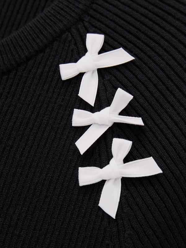 Pomelo Pomelo Bow Motif Ribbed Top - Black