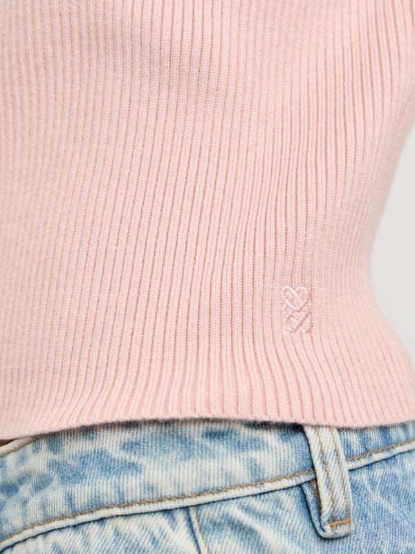 Pomelo Pomelo Bow Motif Ribbed Top - Pink