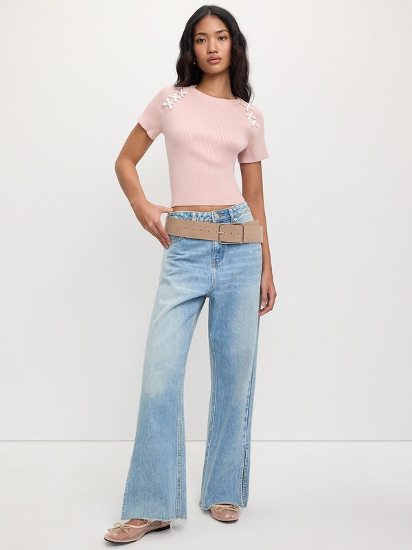 Pomelo Pomelo Bow Motif Ribbed Top - Pink