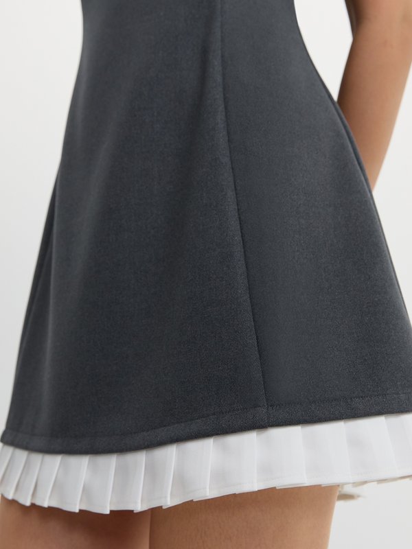 Pomelo Pomelo Bow Pleated Trim Dress - Mid Grey