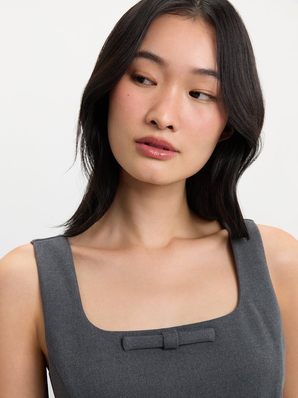 Pomelo Pomelo Bow Pleated Trim Dress - Mid Grey