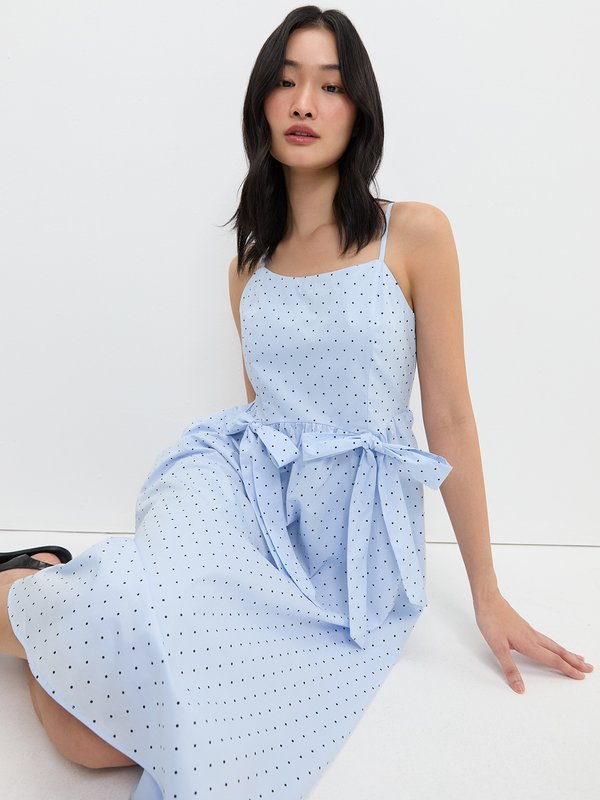 Pomelo Pomelo Bow Polka Dot Dress - Baby Blue