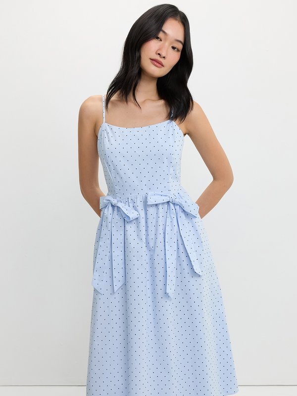 pomelo Pomelo Bow Polka Dot Dress - Baby Blue