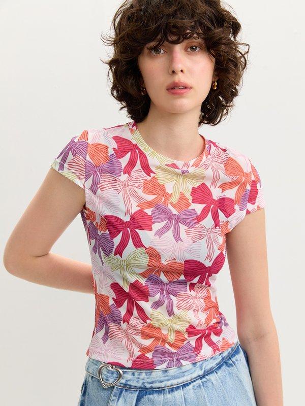 pomelo Pomelo Bow Print Top - Pink