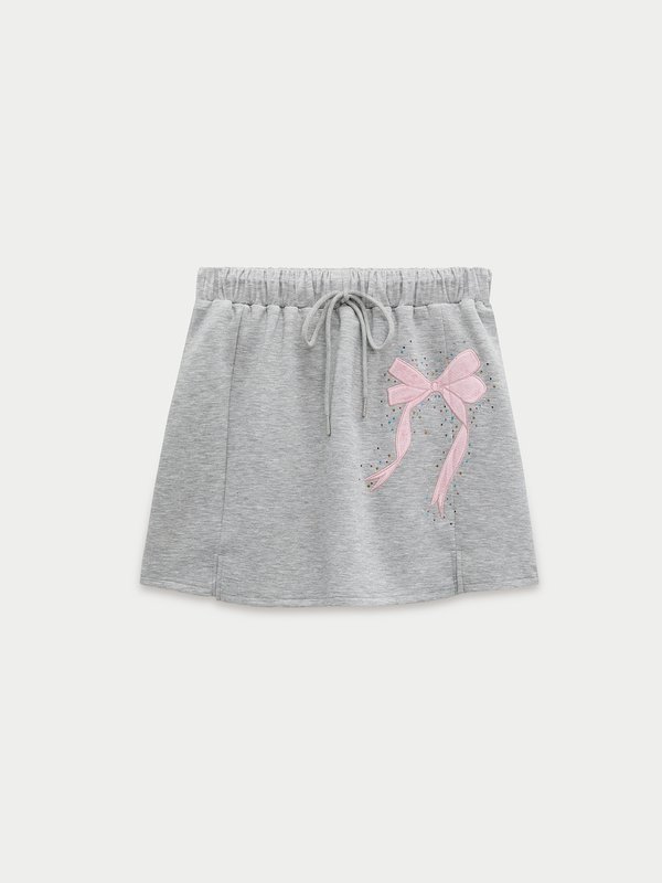 pomelo Pomelo Bow Rhinestone Skirt - Mid Grey
