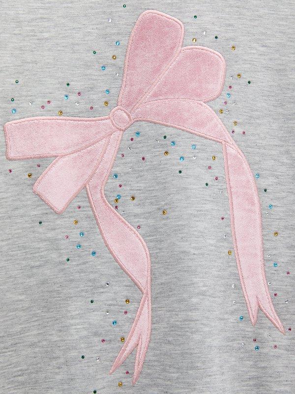 Pomelo Pomelo Bow Rhinestone Sweatshirt - Mid Grey