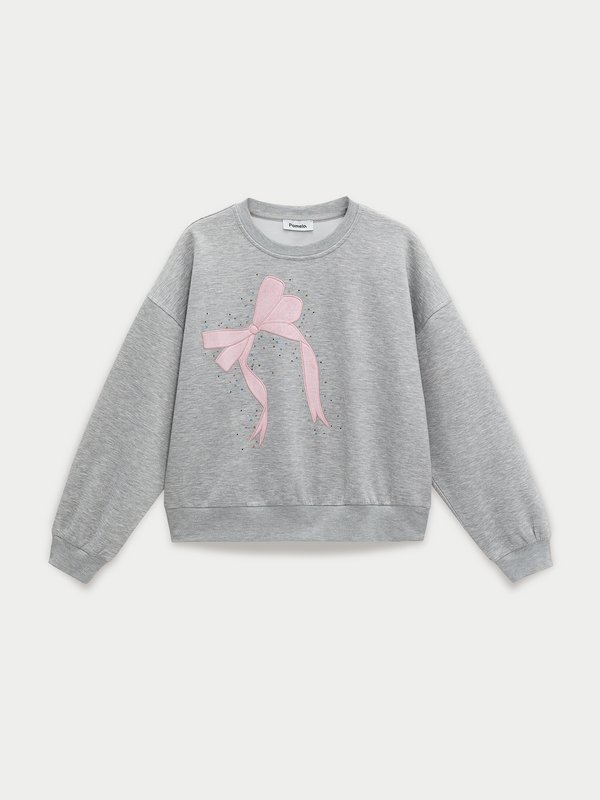 pomelo Pomelo Bow Rhinestone Sweatshirt - Mid Grey