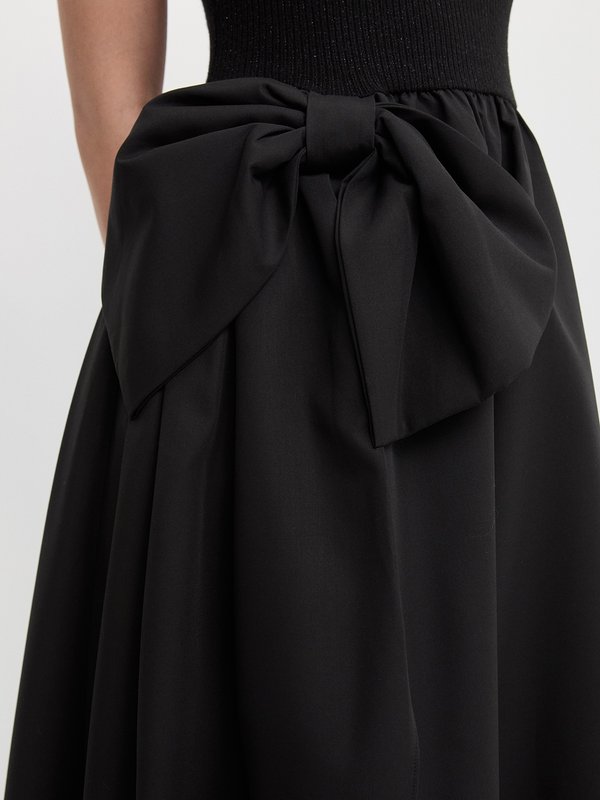 Pomelo Pomelo Bow Ribbed Knit Dress - Black