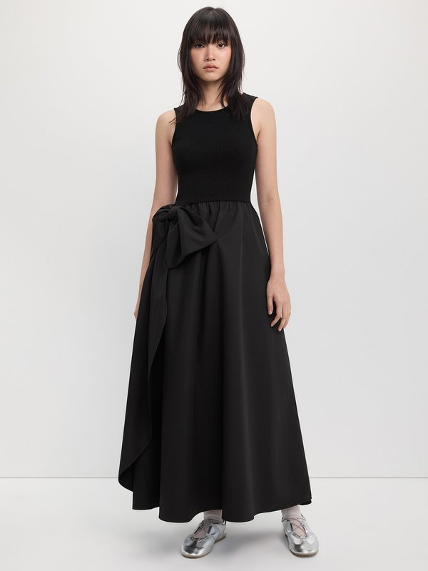Pomelo Pomelo Bow Ribbed Knit Dress - Black