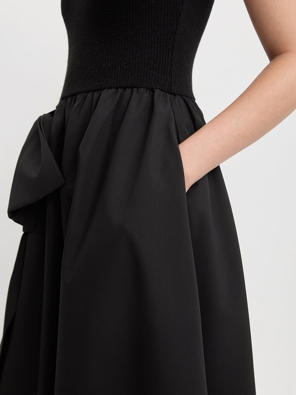 Pomelo Pomelo Bow Ribbed Knit Dress - Black