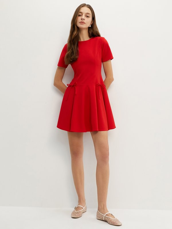 Pomelo Pomelo Bow Ruffle Dress - Red