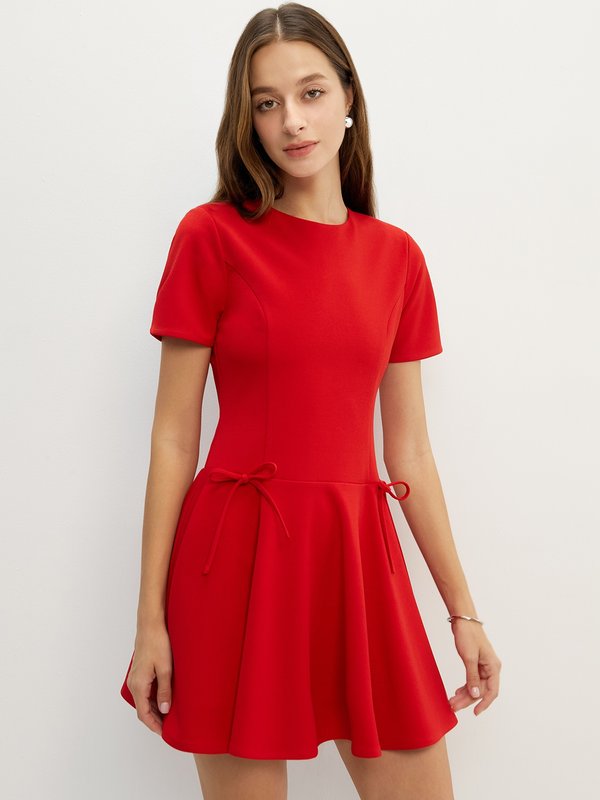 pomelo Pomelo Bow Ruffle Dress - Red