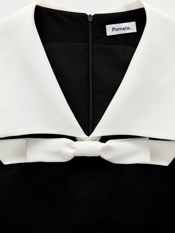 Pomelo Pomelo Bow Sailor Collar Crop Top - Black
