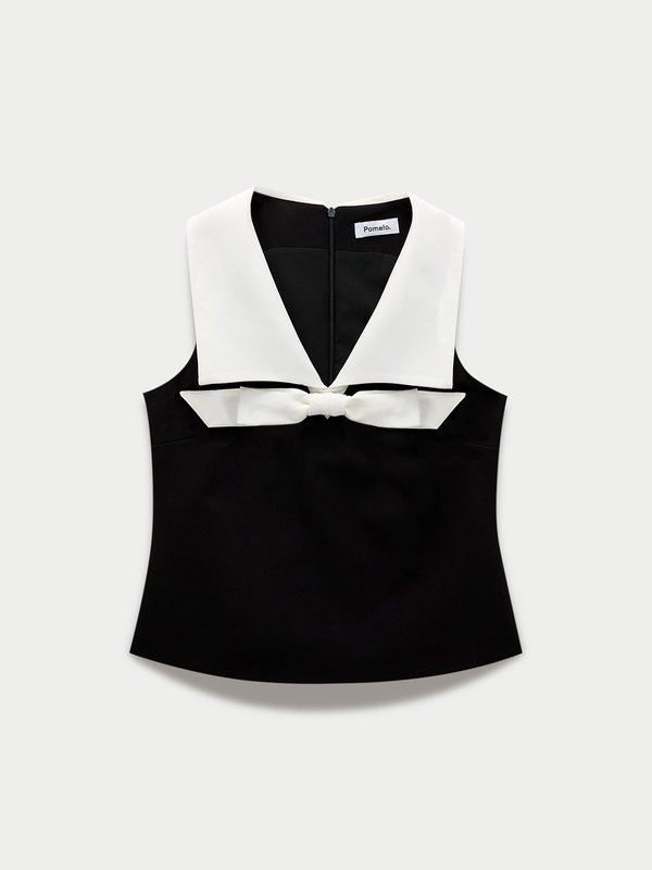 pomelo Pomelo Bow Sailor Collar Crop Top - Black