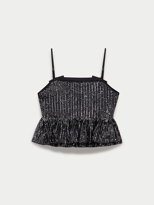 Pomelo Pomelo Bow Sequin Peplum Camisole Top - Black