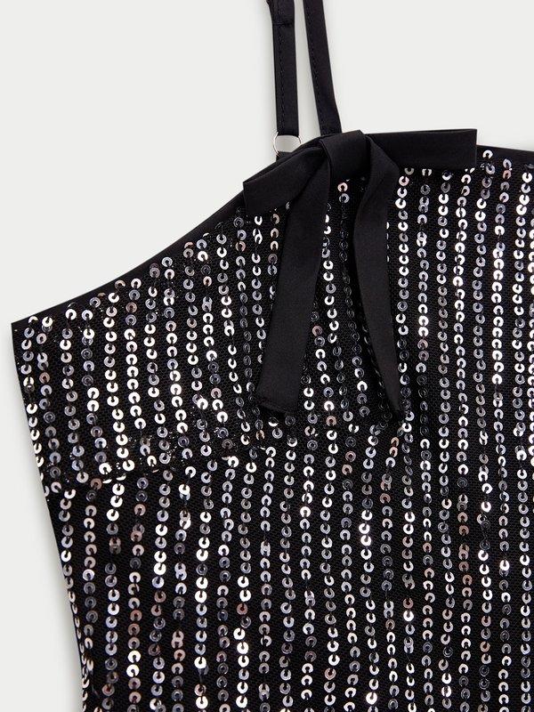 Pomelo Pomelo Bow Sequin Peplum Camisole Top - Black