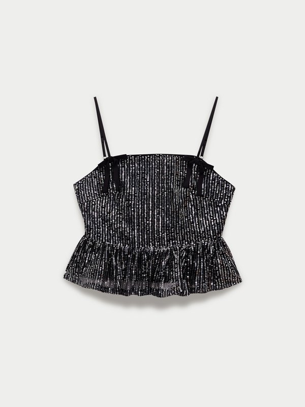 pomelo Pomelo Bow Sequin Peplum Camisole Top - Black