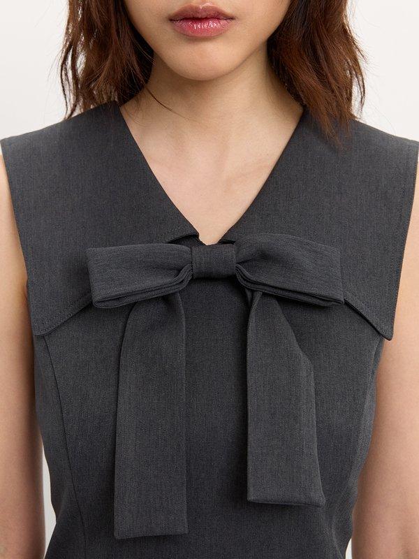 Pomelo Pomelo Bow Tie Blouse - Dark Grey