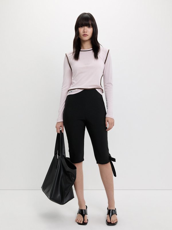 pomelo Pomelo Bow Tie Capri Pants - Black