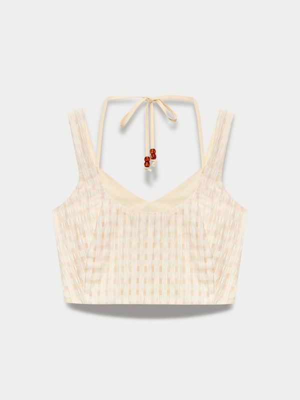 pomelo Pomelo Bow Tie Crop Top - Nude