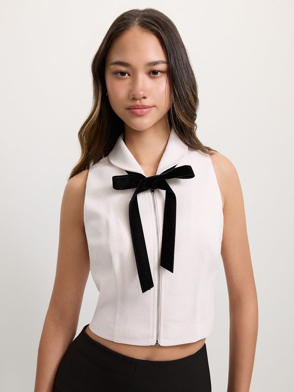 pomelo Pomelo Bow Tie Cropped Blouse - Light Pink
