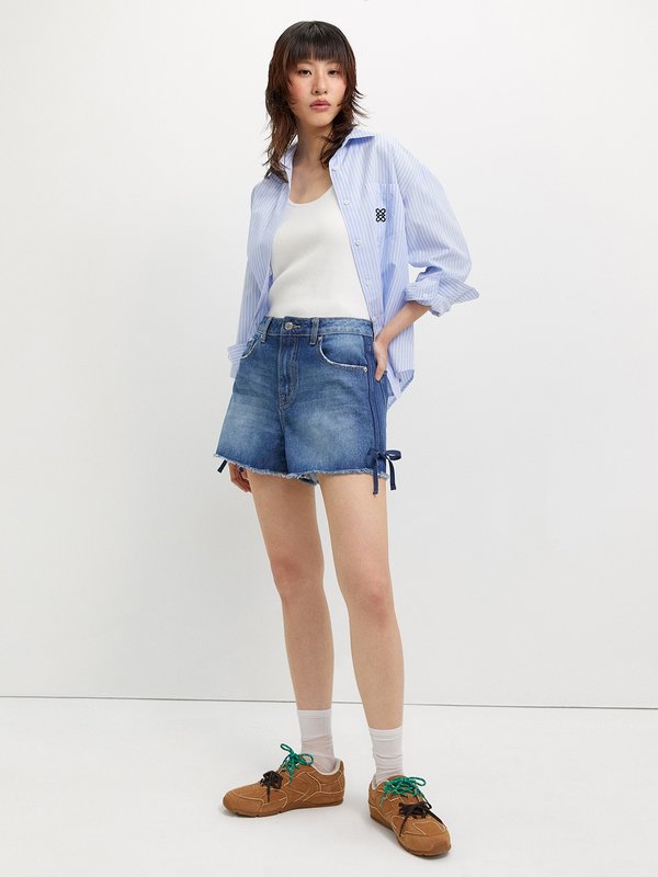 Pomelo Pomelo Bow Tie Denim Shorts - Blue