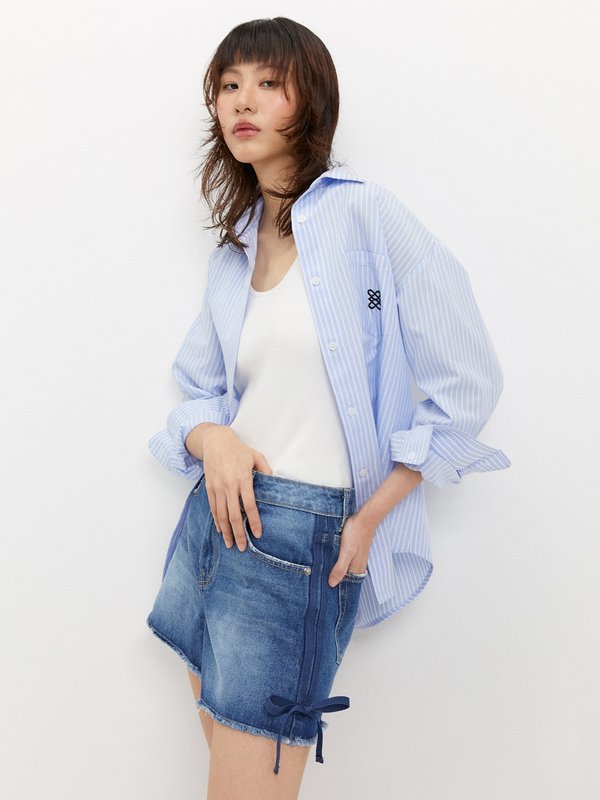 Pomelo Pomelo Bow Tie Denim Shorts - Blue