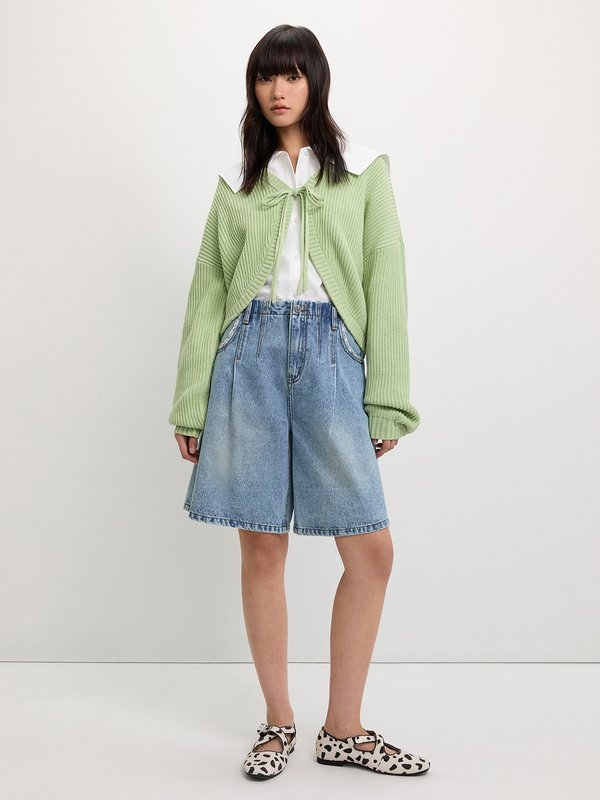 Pomelo Pomelo Bow Tie Knit Cardigan - Green