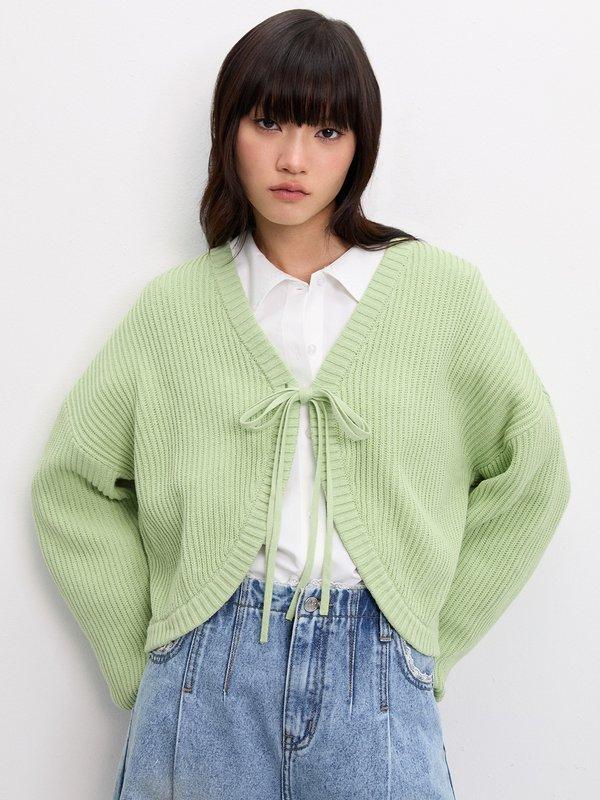 Pomelo Pomelo Bow Tie Knit Cardigan - Green
