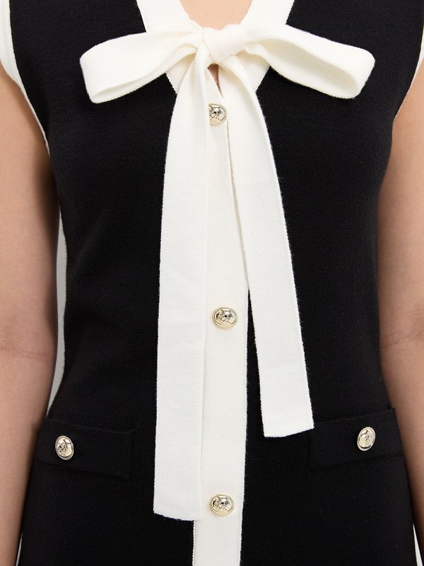 Pomelo Pomelo Bow Tie Knit Dress - Black