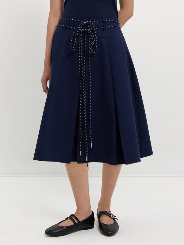 Pomelo Pomelo Bow Tie Pleated Skirt - Navy