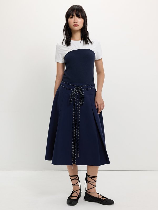 Pomelo Pomelo Bow Tie Pleated Skirt - Navy