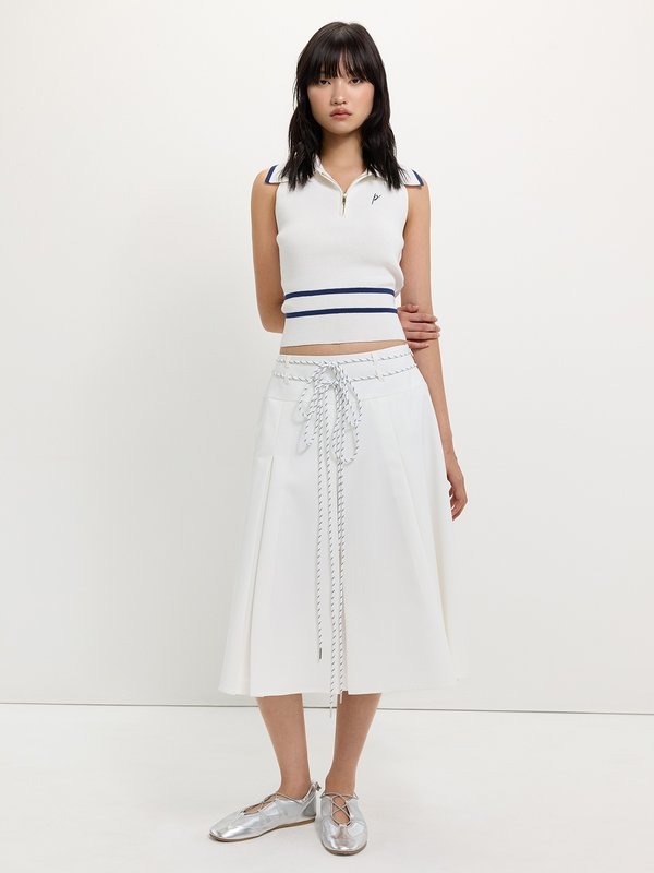 Pomelo Pomelo Bow Tie Pleated Skirt - White