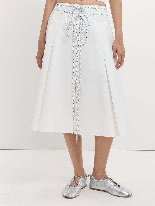 pomelo Pomelo Bow Tie Pleated Skirt - White