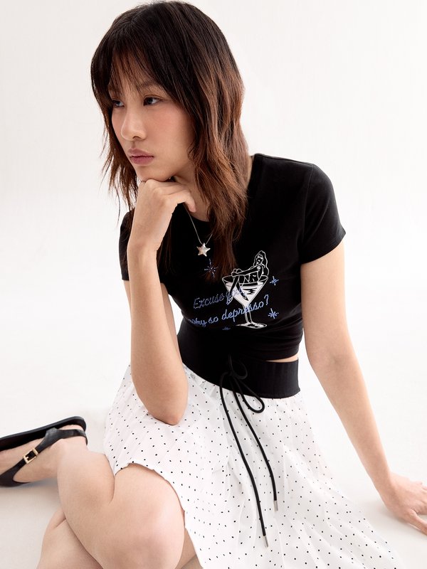 Pomelo Pomelo Bow Tie Polka Dot Skirt - Beige