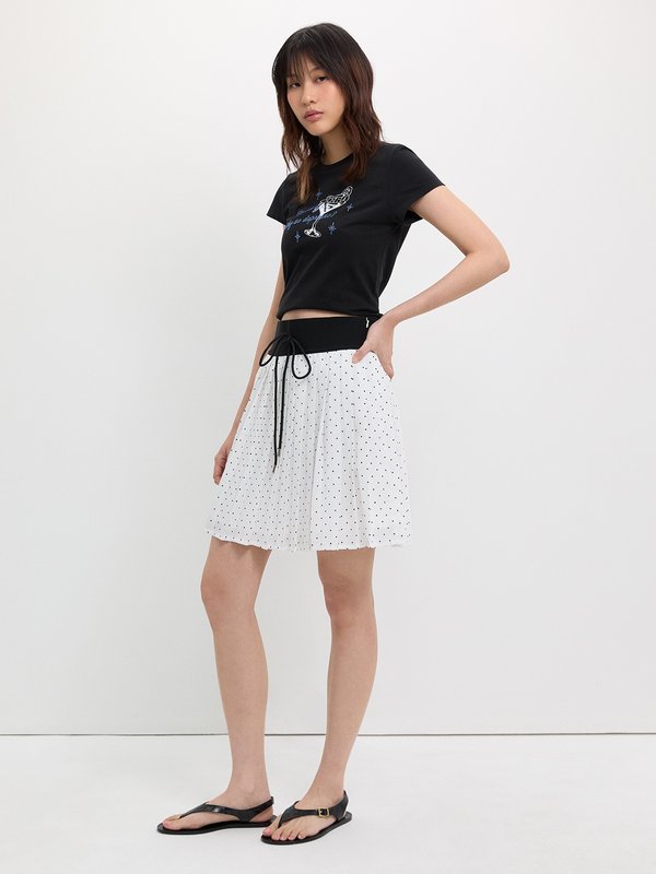 Pomelo Pomelo Bow Tie Polka Dot Skirt - Beige