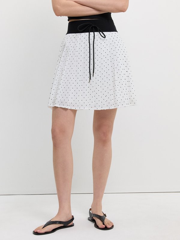 Pomelo Pomelo Bow Tie Polka Dot Skirt - Beige