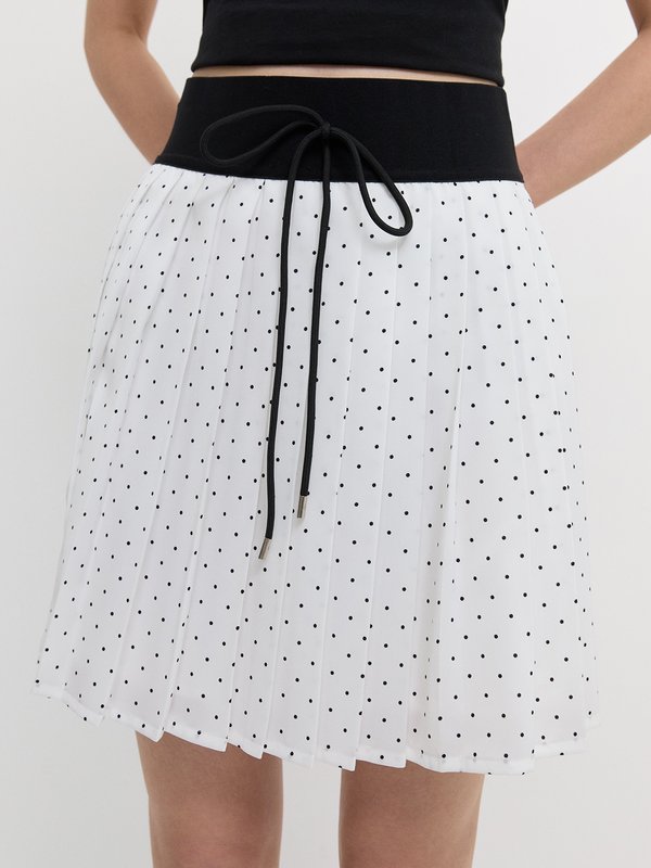 pomelo Pomelo Bow Tie Polka Dot Skirt - Beige