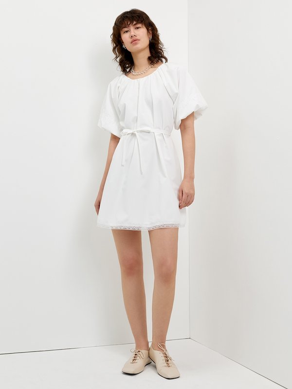 Pomelo Pomelo Bow Tie Puffed Sleeve Dress - White