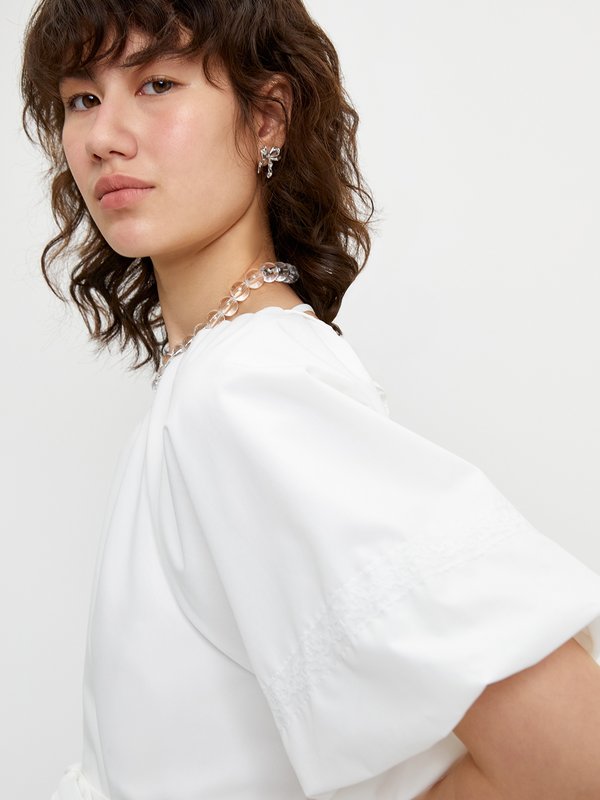 Pomelo Pomelo Bow Tie Puffed Sleeve Dress - White