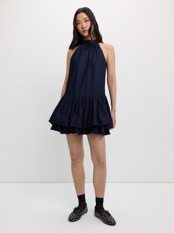 Pomelo Pomelo Bow Tie Ruffle Dress - Dark Blue