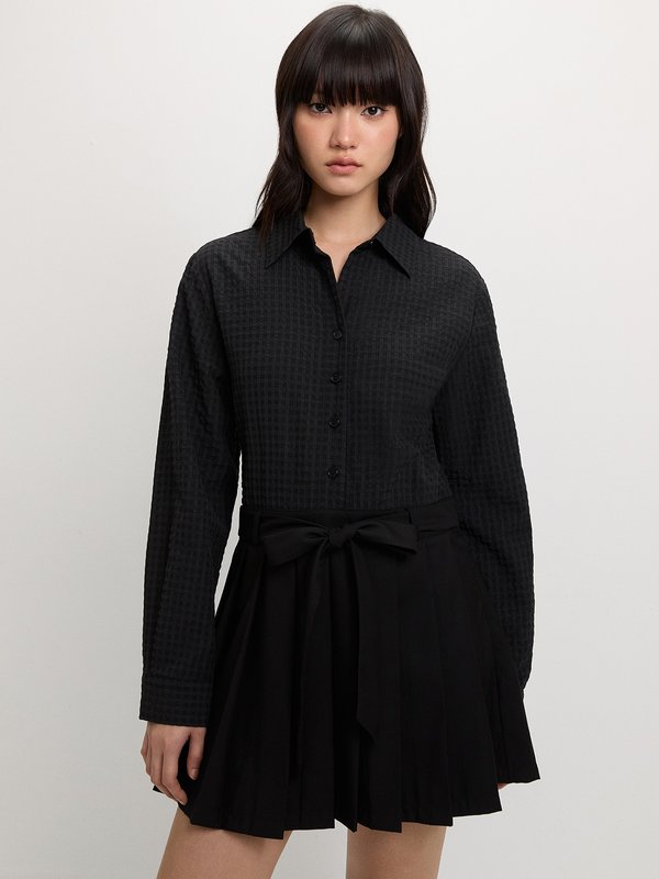 pomelo Pomelo Bow Tie Shirt Dress - Black