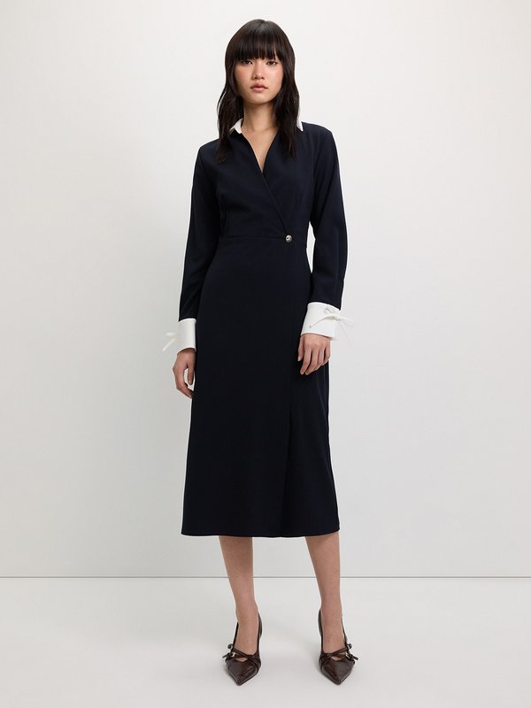 Pomelo Pomelo Bow Tie Sleeves Dress - Navy