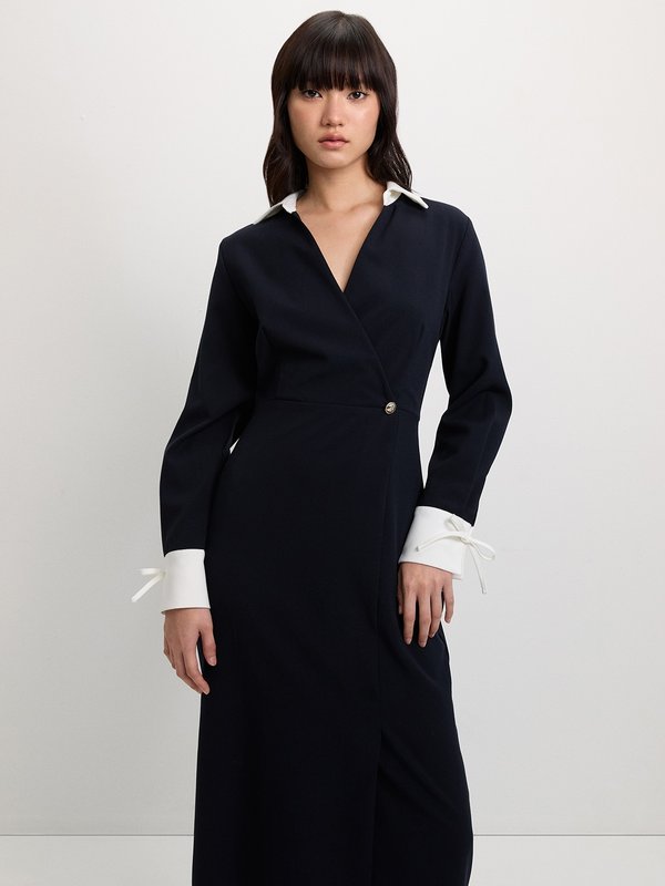 pomelo Pomelo Bow Tie Sleeves Dress - Navy